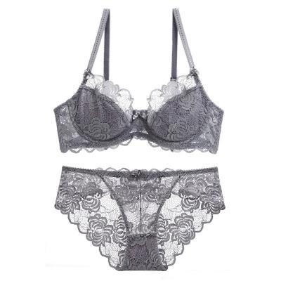 China Breathable Comfortable Sexy Lace Women Lingerie Panties and Sheer Bra and Brief Sets for sale