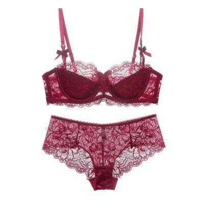 China Hot sale lace side lace collection breathable thin bra ladies sexy bow beautiful underwear set back beauty bra set for sale