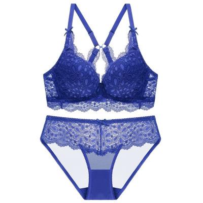 China European and American bra lace breathable comfortable underwire embroidery back bra set women's underwear for sale