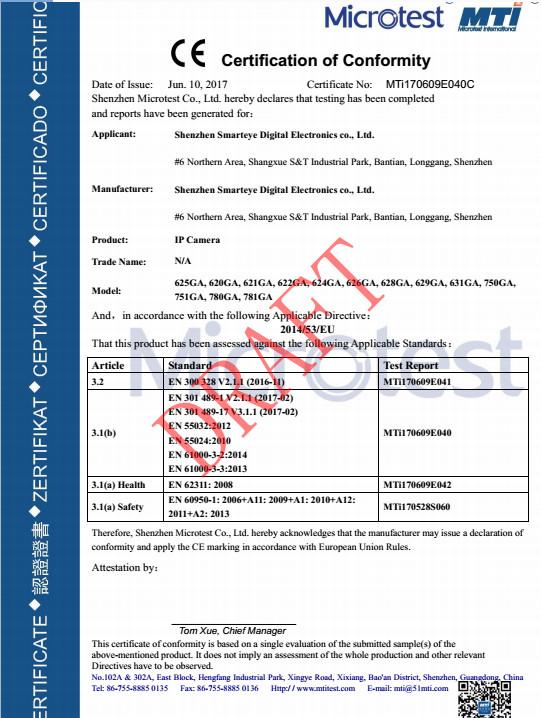 CE Approval - Shenzhen Smarteye Digital Electronics Co., Ltd.