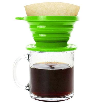 China Contemporary Reusable Kitchen Folding Silicone Head Foldable Silicone Coffee Strainer Tea Filter Cup Food Grade Kitchen Instrument for sale