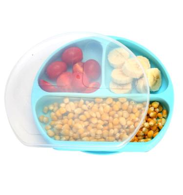 China Phthalate Silica Gel Free Non-slip Food Dish For Baby Food Compartment Dish For Kids Smiley Face Integrated Food Dish for sale