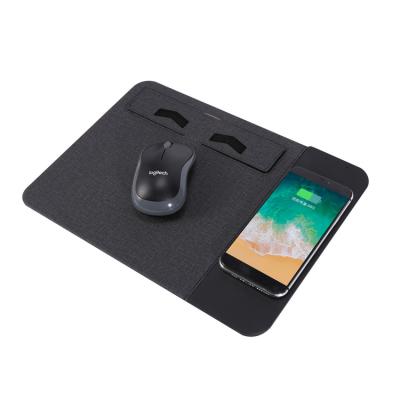 China Promotional Gifts Factory Price PU Leather And Cloth Desk Fast Wireless Charging Mouse Pad for sale