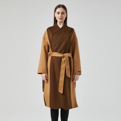 China Double Face Coat OEM Women Vintage Cashmere Wool Breathable Wool Fitted Coat With Belt For Winter for sale