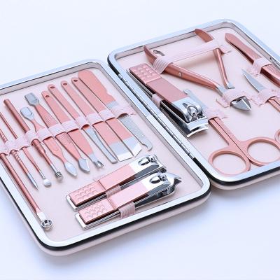 China Eco-friendly 18 Pieces Stainless Steel Nail Clippers Set Manicure Knife Exfoliating Pliers Travel Nail Manicure Set AK-27 for sale