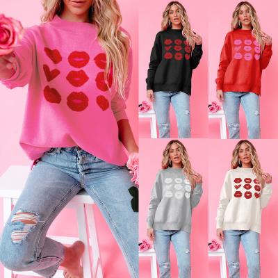 China Oversized Winter Autumn Breathable Cashmere Neck Knit Sweaters Ladies Coat Plus Size Love Roses Custom Logo Women Lace Sweaters for sale