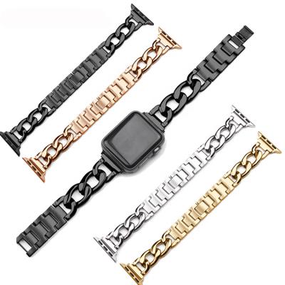 China New Stylish Cowboy Style Stainless Steel Chain Strap Watchbands For Apple Watch Women Men 40mm 44mm for sale