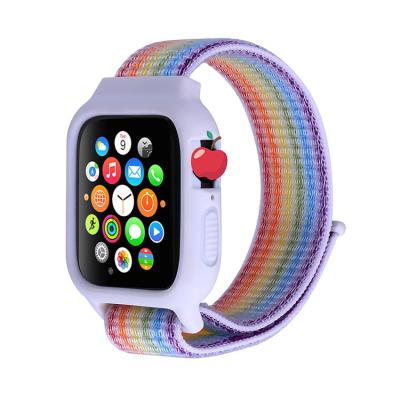 China Fashion Nylon Elastic Nylon Sports Loop Rainbow Replacement Bands Strap Watch Band 38 40 42 44 mm For Apple Watch Series 7 6 5 4 3 2 1 41mm for sale