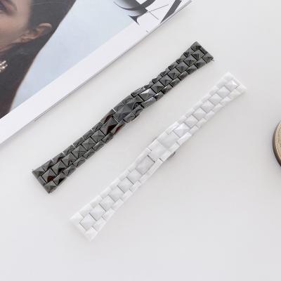 China Luxury Charm Charming Replacement Three Beads Resin Ceramic Watch Band Strap For Samsung Galaxy Smart Watch Sport Black White Straps for sale