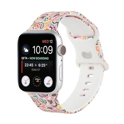 China Printed Silicone Fashion Color Watch Strap 42mm 44mm Elastic Silicone Smart Watch Band For Apple Watch Series 3 4 5 6 7 41mm 45mm for sale