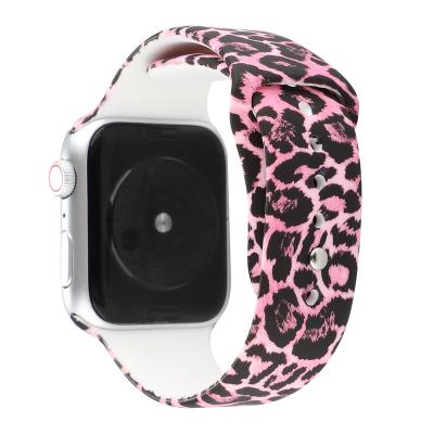 China Fanshion Fashion Leopard Print Watch Band Buckle Color Silicone Watch Strap Pattern Silicone Sports Rubber Straps For Apple Watch for sale