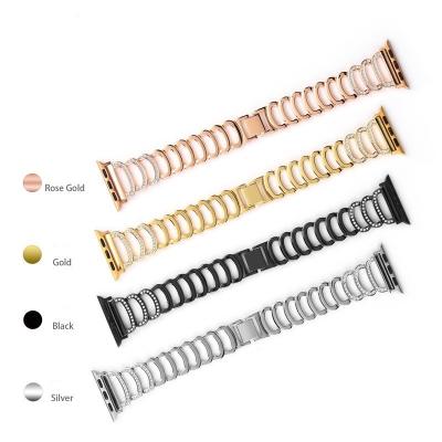 China Luxury Fashion Stainless Steel Watch Band 38/40/41 mm Metal iWatch Strap Black Buckle Watch Bands For Apple Watch Series7 6 42/45mm for sale