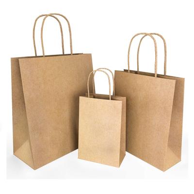 China 2021 Recyclable Recyclable Brown Paper Bag With Twisted Handle Kraft Paper Bags Reusable Shopping Logo Printed for sale