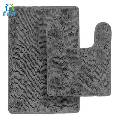 China 2 Piece Bathroom Cover Set Sustainable Chenille Microfiber Non Slip Bath Cover Set for sale