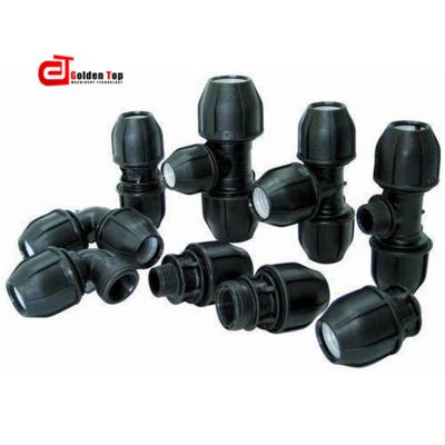 China Newest Popular Sale Corrosion Resistant Black Round Injection PP Coupling Compression Pipe Fittings Adapter for sale