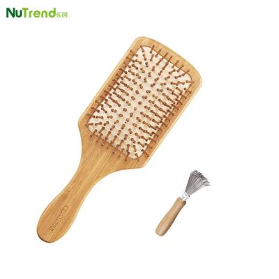 China Natural Wooden Bamboo+Rubber Balloon Hair Big Square Brushes Set Brush For Women Men Bamboo Soft Paddle With Remover for sale