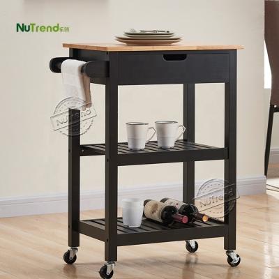 China Black 2 Tier Microwave Small Panel Serving Kitchen Rolling Kitchen Trolley Black Mobile Island Serving Cart With Wheel for sale