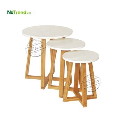 China MDF Painted + Solid Wood Small Leg Coffee Table Set Modern White Wooden Center Round Design For Living Room for sale