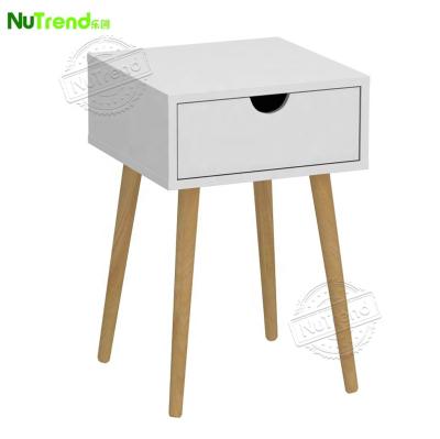 China Nature Solid Wood Color Solid Safety White Wooden Bedside Table With Drawer For Kids Beside Table for sale