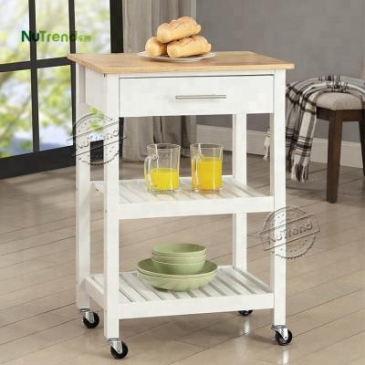 China Cheap PANEL Small Kitchen Cart With Wheels Mobile Kitchen Trolley Wooden Kitchen Furniture With Open Shelf Storage for sale