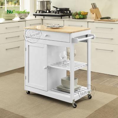 China PANEL Kitchen Trolley Kitchen Island Trolley Portable Mobile Rolling Solid Rubber Wood Top Cart for sale