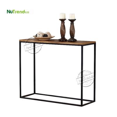 China Contemporary Corner Entryway Herringbone Solid Wood Frame Stainless Steel Metal Leg Top Console Table for sale