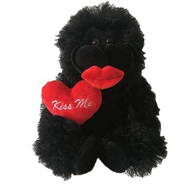 China Valentine Gift Black Orangutan Plush Toy Gorilla Stuffed Toy Plush Toy with Red Heart for sale