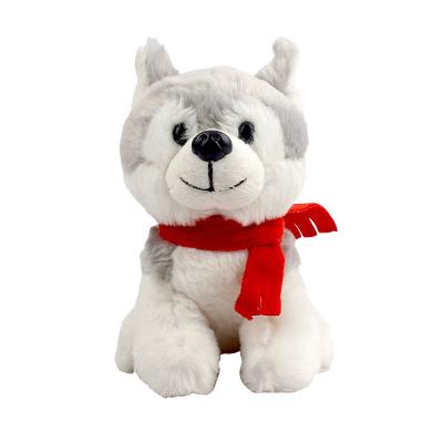 China Cute Plush Husky Stuffed Animal Siberian Husky Plush Toy Dog Toy With Red Scarf for sale