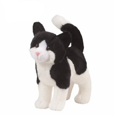 China Realistic Cat Plush Toy Cute Black and White Cat Stuffed Animal for sale