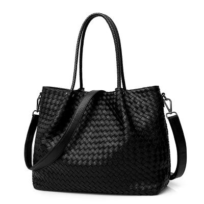 China Handmade Woven Craft Custom PU Leather Woven Lady Handbag Women Hand Bags Tote Bag for sale