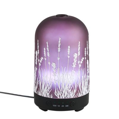 China RV Plant 7 Humidifier Lavender Pattern Glass Essential Oil Color Led Aroma Timing Ultrasonic Diffuser for sale