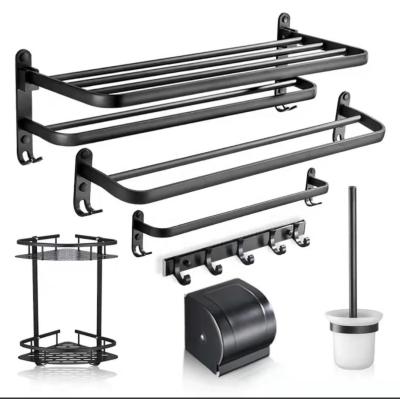 China Modern Design Black Towel Rack Bathroom Set Accessories Flexible Installation Advantage for sale