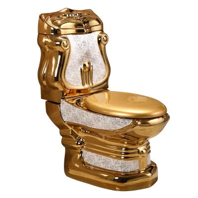 China Flushing Button Type Upper-pressing Two-end Gold Color One Pieces Toilet for Bathroom for sale