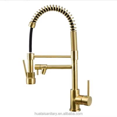 China Kicthen Faucet 304 Stainless Steel Gold Pull Down Sprayer Spring Kitchen Mixer Faucet for sale