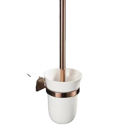 China Modern Wall Hung Toilet Brush Holder With Brush Golden Finish Glass Holder For Hotel for sale