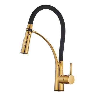 China LZ-Hwa.Con Flexible Silicone Hot and Cold Mixer Single Handle Kitchen Faucet 2 Way Nozzle Pull Out Rotate Kitchen Sink Tap for sale