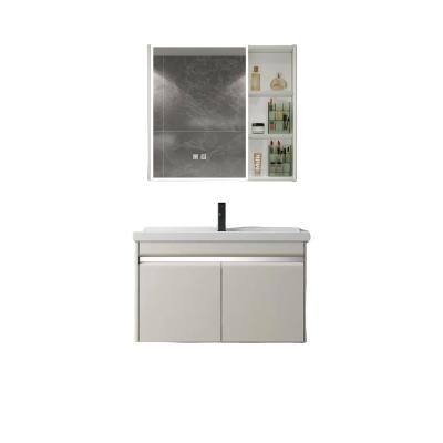 China Aluminum Modern Bathroom Floating Vanity Set with Customized Size Washbasin Cabinet for sale