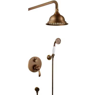 China Modern Design Style Bathroom Shower Set Antique Brass Wall Mount Shower Faucet Combo Trim Kit for sale