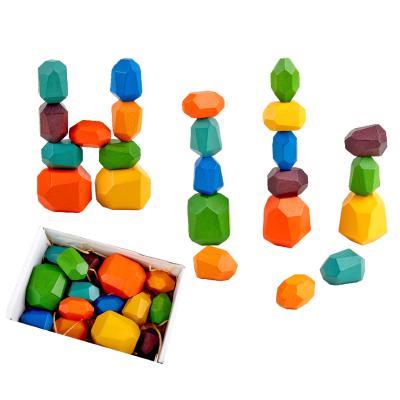 China Building Toy Child Gift Rainbow Stone Set Montessori Creative Balancing Building Blocks Stacking Wooden Toys for sale