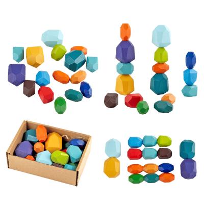 China Wooden Toy Rainbow Montessori Stacking Balancing Toy Building Blocks Wooden Balance Stones for sale