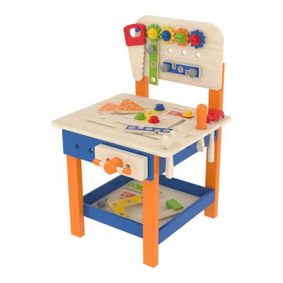 China Garden Tool Toys Multifunctional Diy Children Pretend Tool Kit Educational Platform Play Wooden Workbench Toy for sale