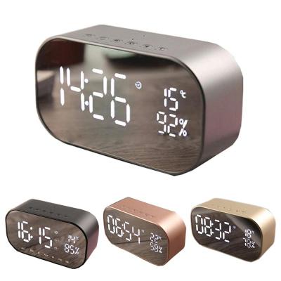 China Wireless Phone Function S2 BT Mini Alarm Clock FM Radio Bass Speakers LED Display Alarm Mirror Clock Speaker for sale