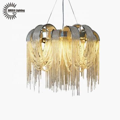 China New Contemporary Modern Hot Seller Tassel Silver Aluminum Chain Chandelier For Dining Room for sale