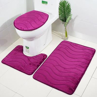 China Washable Washable Microfiber 3pc/pieces Mat Pads Foot Bath Mats Non Slip Shaggy Toilet Bath Mat Bathroom Cover Set for sale