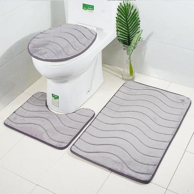 China Washable Washable Microfiber 3pc/pieces Bath Cover Toiletries Non Slip Shaggy Memory Foam Bath Mat Bathroom Cover Set for sale