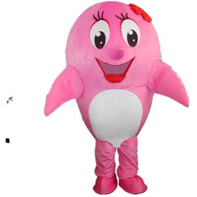 China Party Adult Size Plush Dolphin Mascot Costume Pink Walking Event for sale