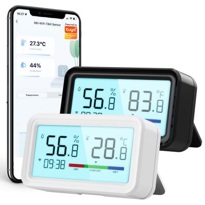 China Wifi Indoor Hygrometer Thermometer Sensor With Backlight Remote App Voice Alexa Google Home Digital Tuya Smart Home for sale