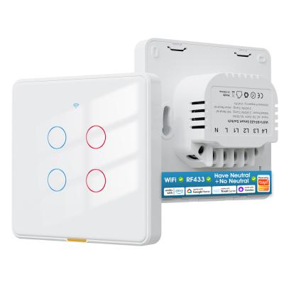 Chine Tuya commutateur WiFi RF433 contrôle Timing Application vocale Alexa, Google Home Smart Home Pas de fil neutre Commutateur mural WiFi UE à vendre