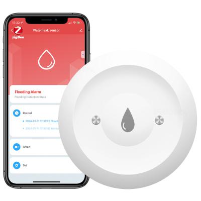 China Zigbee Waterleksensor Linkage Alarm App Waterlek Detector Tuya Zigbee Water Immersion Sensor Te koop