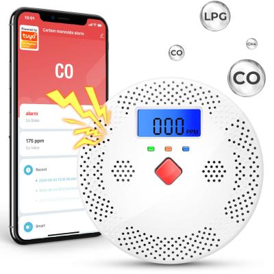 China Tuya Wifi Carbon Monoxide Detector Smart Air Quality Monitor CO Sound Light Alarm Detector LCD Digital Display Home Air Quality Tester for sale